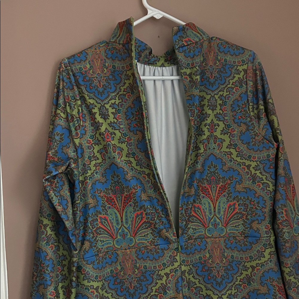 Gretchen Scott Scorching Hot Dress Passion Paisley Mock Neckline Pockets Size L - Picture 4 of 15